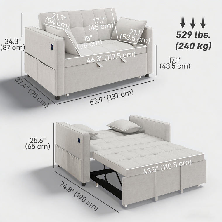 Convertible Sofa Bed with Pull-Out Sleeper and USB