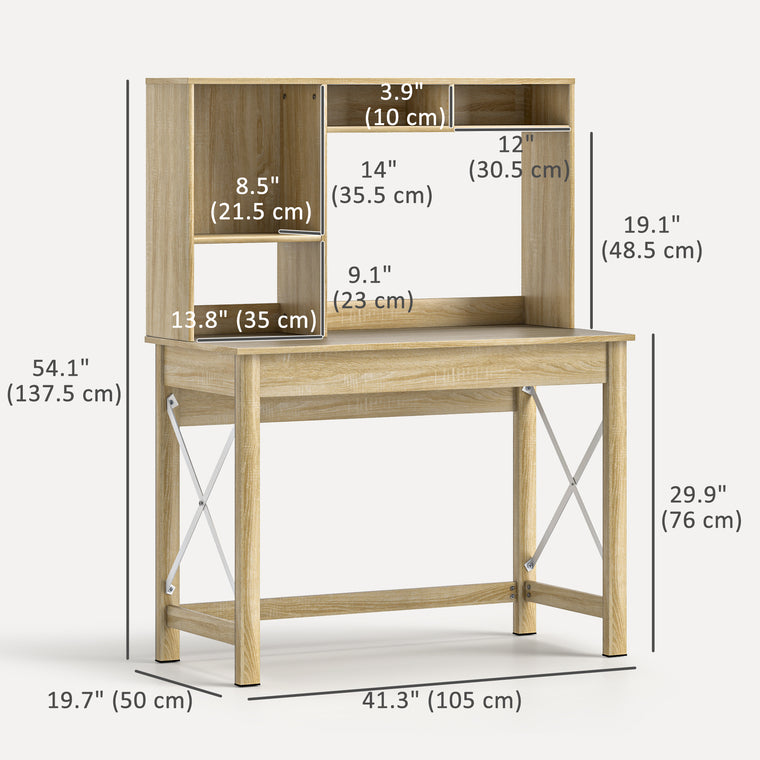 Computer Desk with Hutch & Storage Shelves - Oak