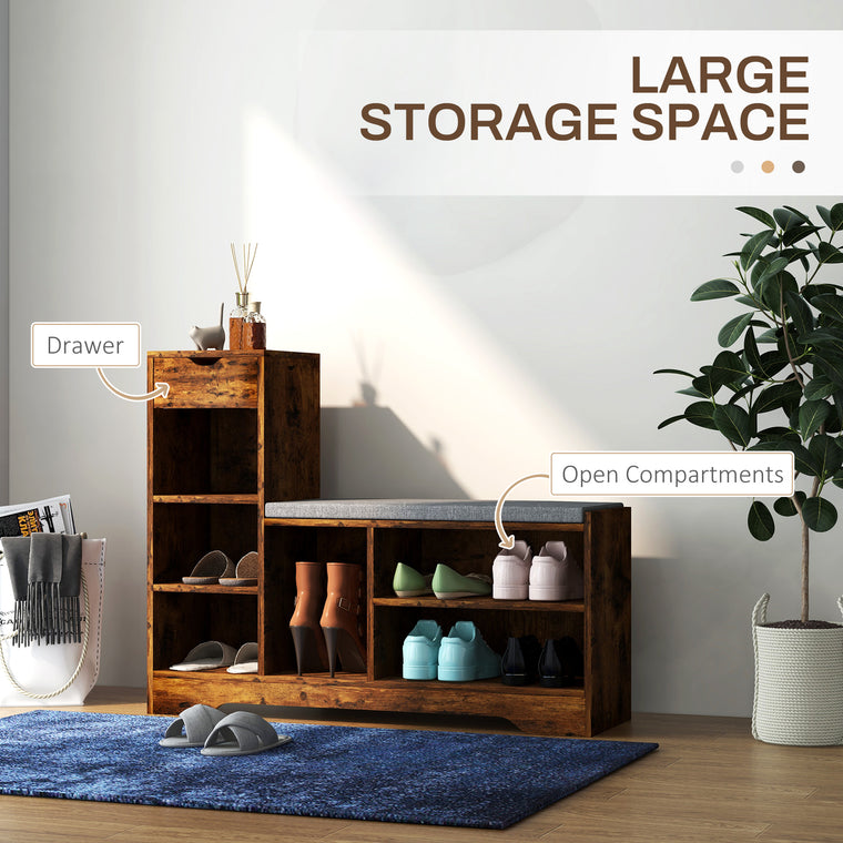 Shoe Storage Bench with Drawer and 6 Shelves