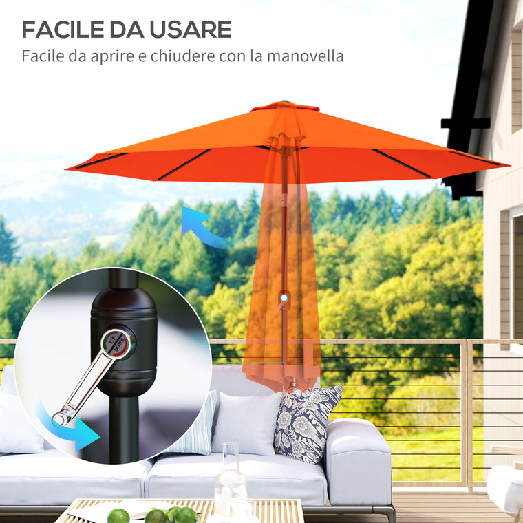 10' x 8' Orange Round Market Umbrella with Crank & Tilt