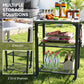 3-Shelf Outdoor Grill Cart Table with Stainless Steel Top, Hooks, Pizza Oven Stand on Wheels