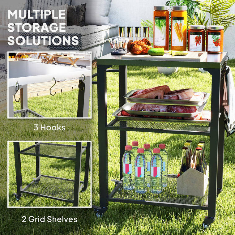 3-Shelf Grill Cart with Stainless Steel Top & Wheels