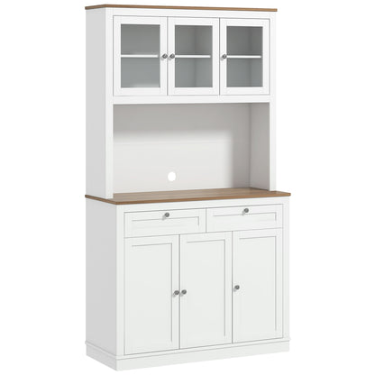 71" Pantry Cabinet with Hutch & Glass Doors - White