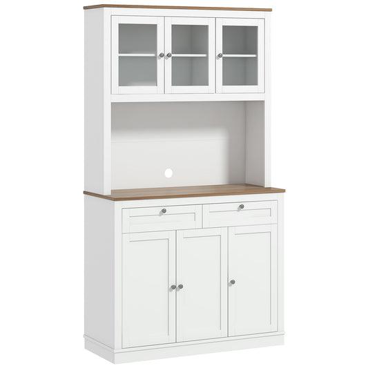 71" Pantry Cabinet with Hutch & Glass Doors - White