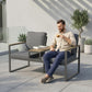 Outdoor Garden Bench with Integrated Table, 2 Seater Patio Loveseat with Thick Cushions, 136 cm Grey