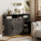 Sideboard, Buffet Cabinet with 4 Barn Doors and 3 Drawers, Coffee Bar Cabinet with Adjustable Shelves, Dark Brown