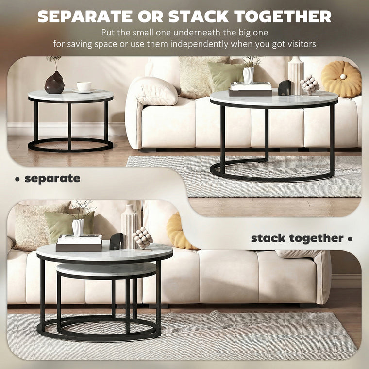 Nesting Coffee Table Set of 2 with Metal Base