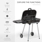 Charcoal BBQ Grill with Warming Rack & Storage Side Table, Portable Barbecue Smoker, 89 x 60 x 83 cm, Black