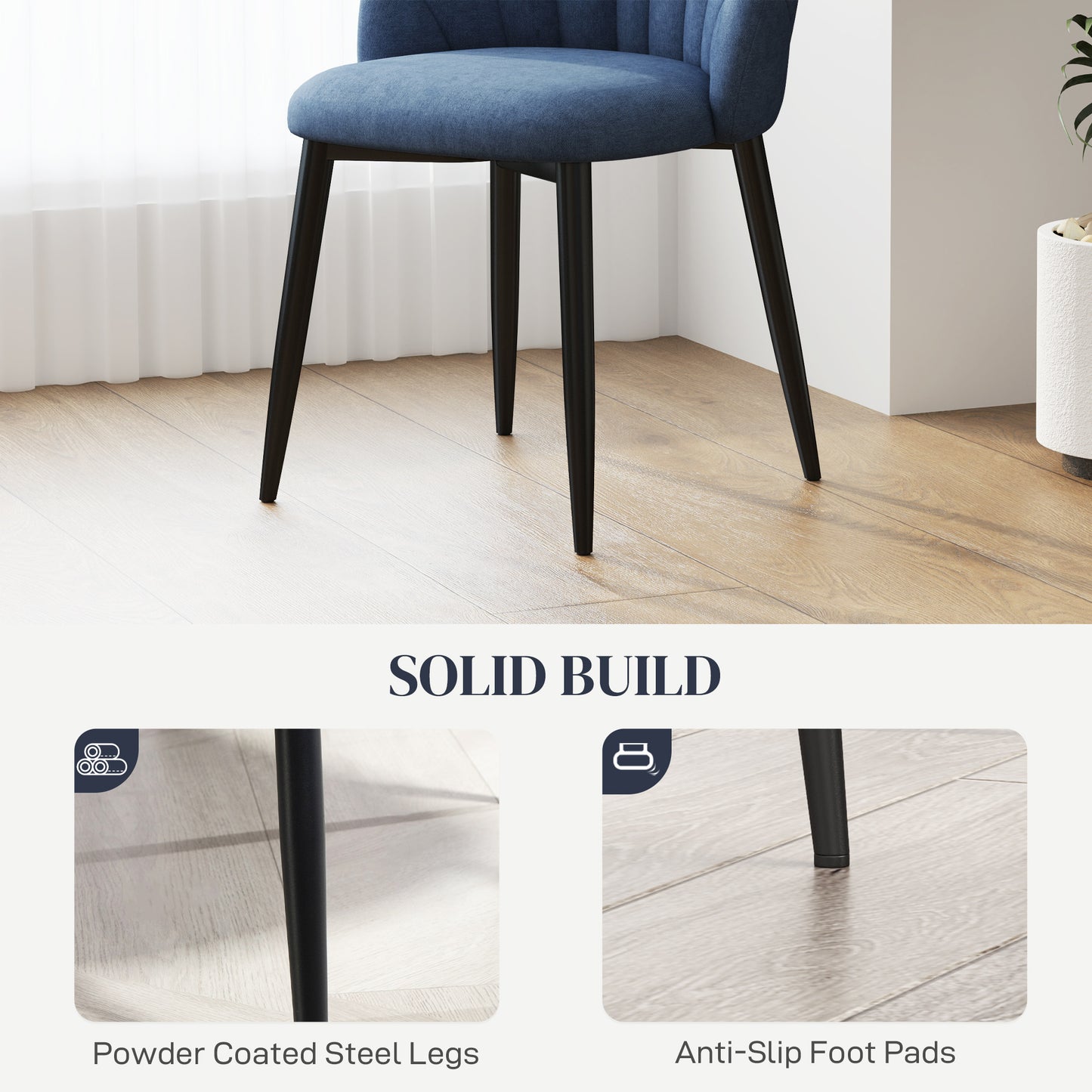Modern Dining Chairs Set of 4, Upholstered Dining Room Chairs with Metal Legs, Shell Backrest, Padded Seat, Blue