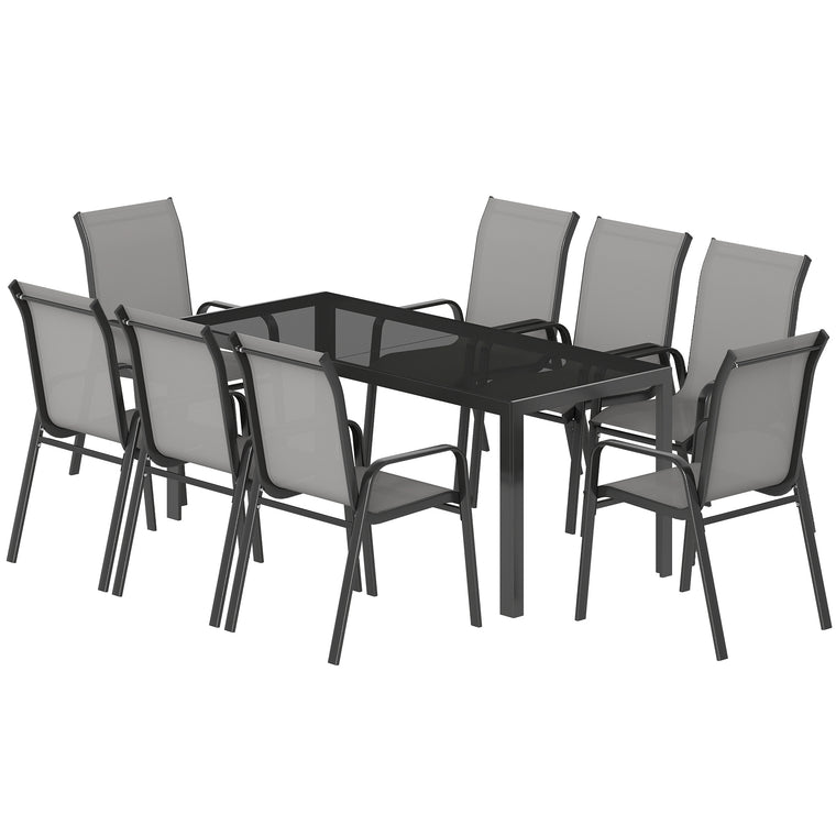 9-Piece Patio Dining Set with Stackable Chairs & Glass Top