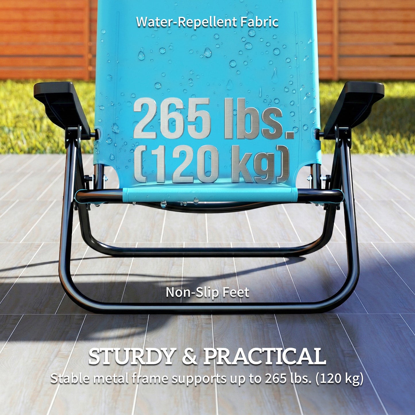 Set of 2 Beach Chair 5-Position Adjustable Folding Camping Chair with Headrest Armrests Light Blue