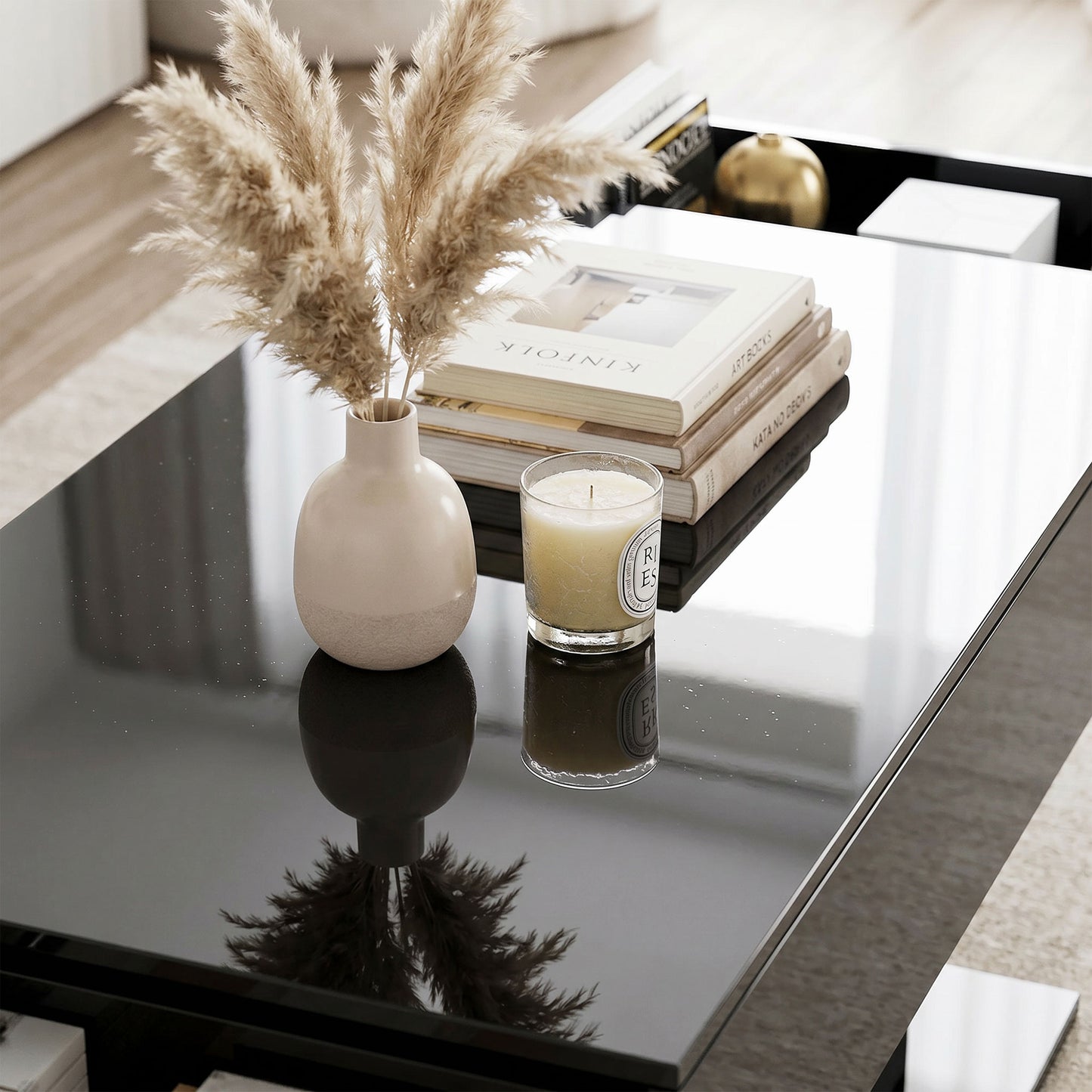 LED Coffee Table with Storage, High Gloss Modern Center Table with 2 Drawers and Remote Control for Living Room, Black