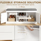 2 in 1 Coat Rack Shoe Bench Set with 6 Hooks and Shoe Storage Bench, White and Grey