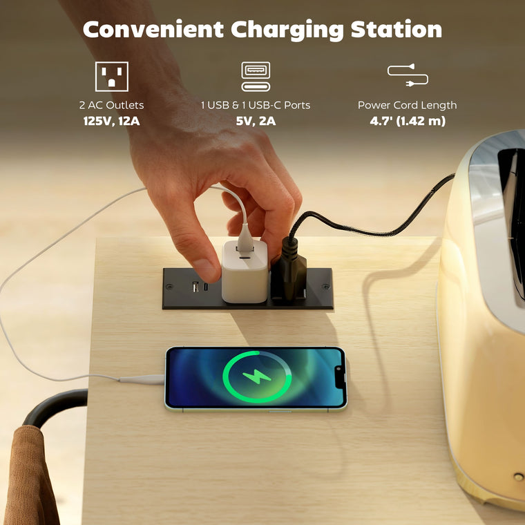 Rolling Kitchen Island Cart with Charging Station