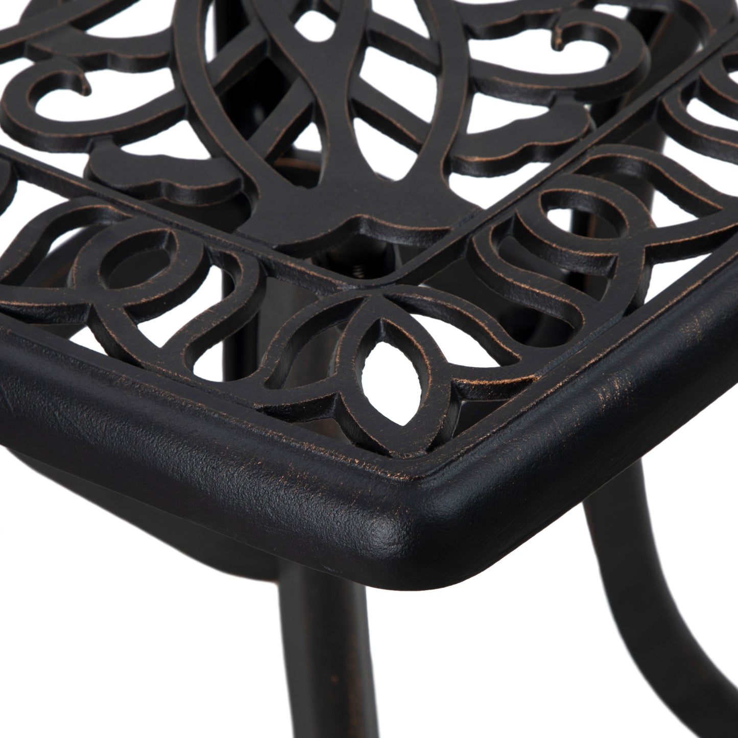 21" Square Outdoor End Table, Cast Aluminum Patio Side Table with Umbrella Hole for Garden, Balcony, Poolside, Black