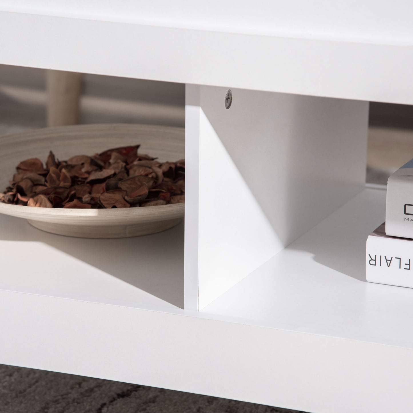 Lift Top Coffee Table with Hidden Storage Compartment and Open Shelves, Lift Tabletop Pop-Up Center Table for Living Room, White