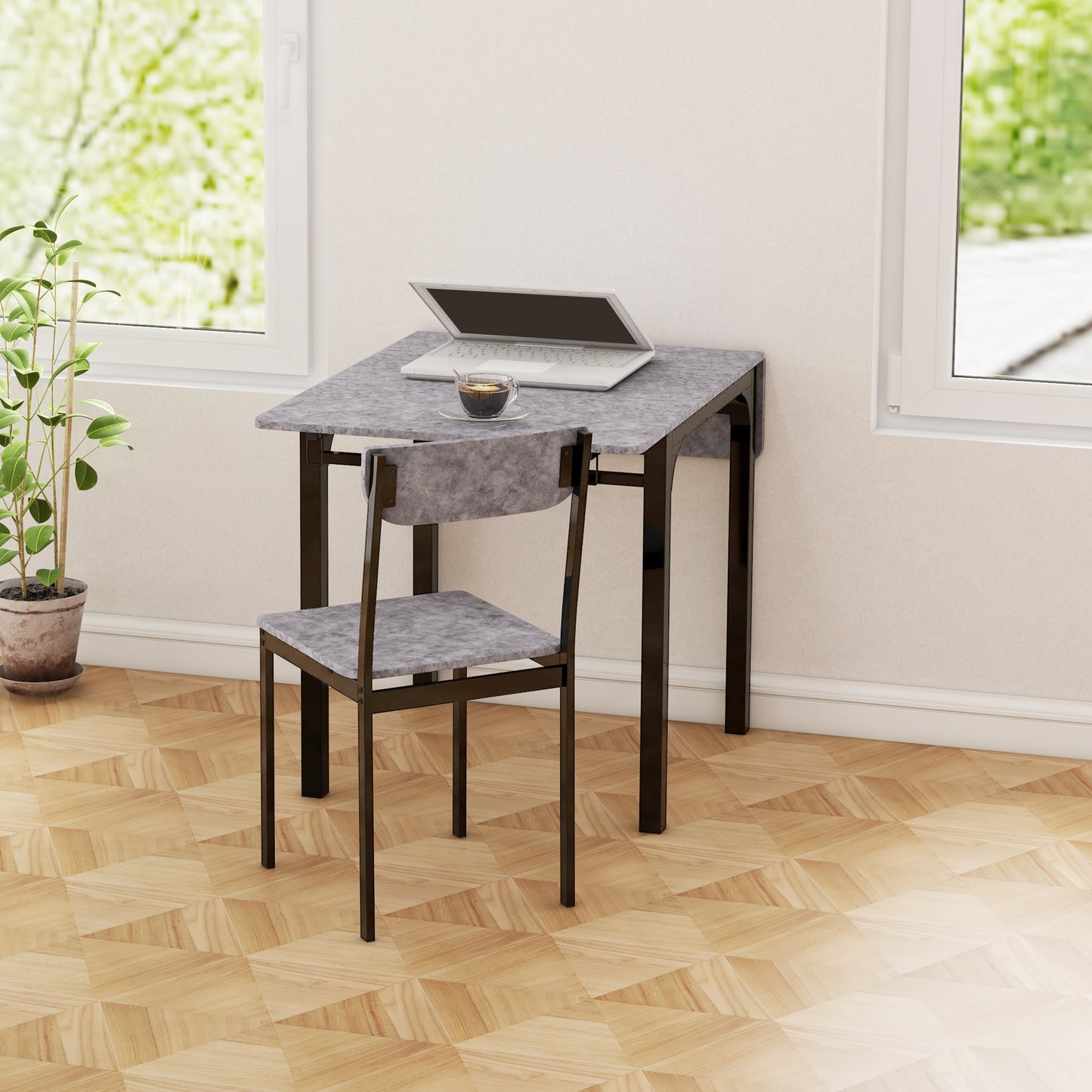 Foldable Dining Table Set for 2, Drop-Leaf Kitchen Table with 2 Chairs for Apartments and Studios, Natural