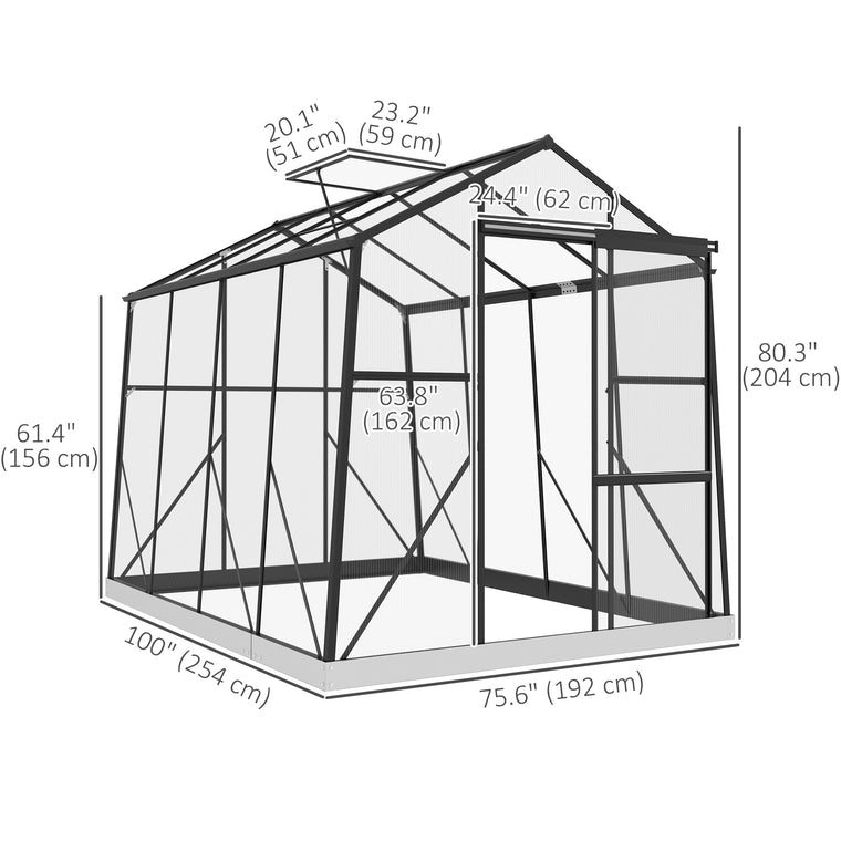 6' x 8' Polycarbonate Greenhouse with Sliding Door & Roof Vent