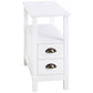 Slim End Table with 2 Drawers and Storage Shelf, Sofa Side Table for Living Room, Narrow Nightstand, White