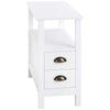 Slim End Table with 2 Drawers and Shelf - White