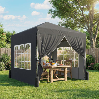 8.2' x 8.2' Dark Grey Pop-Up Canopy Tent with 4 Sidewalls
