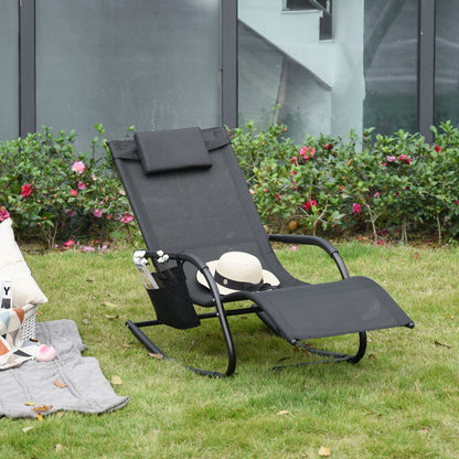 Black Rocking Sling Lounger with Removable Headrest