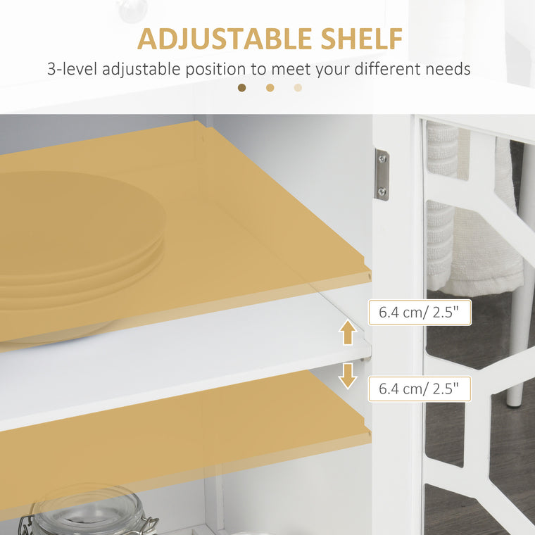Rolling Kitchen Cart with Drawer and Glass Door - White