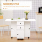 Foldable Dining Table, Rolling Kitchen Table with Storage Drawers and Cabinet, Drop Leaf Table on Wheels, White
