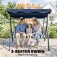 Outdoor Porch Swing with Adjustable Canopy, 3-Seater Patio Swing Chair with Cushion, Black