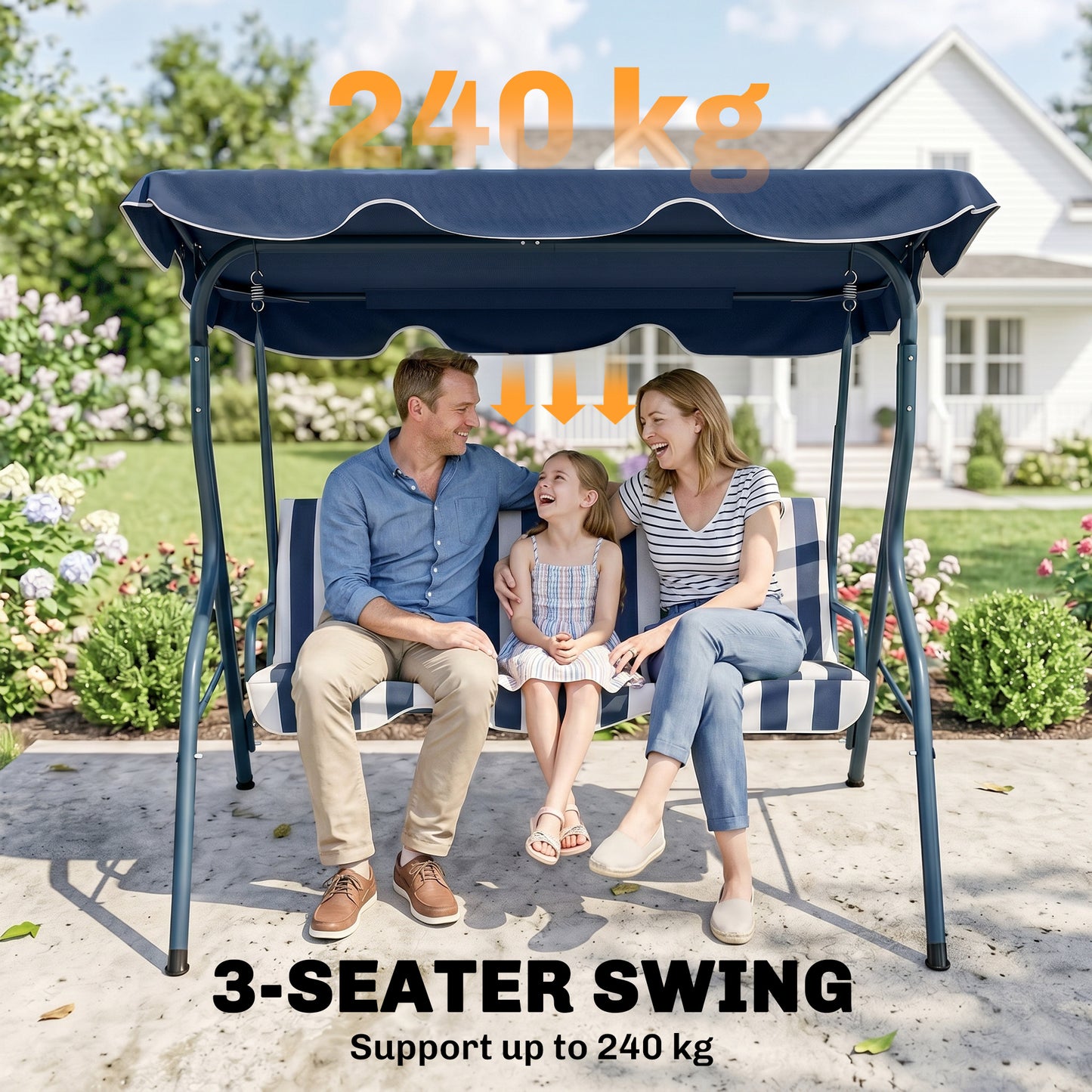 Outdoor Porch Swing with Adjustable Canopy, 3-Seater Patio Swing Chair with Cushion, Black