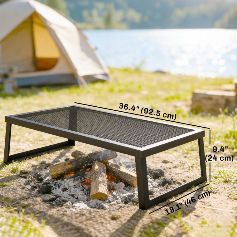 36" x 18" Black Folding Campfire Grill with Steel Grate