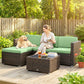 3 Pieces Patio Furniture Set with Cushions, Outdoor PE Rattan Wicker Conversation Corner Sofa Set, Light Green