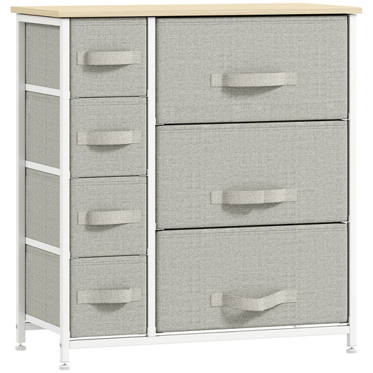 7-Drawer Fabric Dresser with Metal Frame - Light Grey