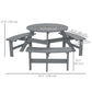 6 Person Round Picnic Table Bench Set with Umbrella Hole, Wood Patio Table with 3 Built-in Benches for Garden, Deck, Backyard, Grey