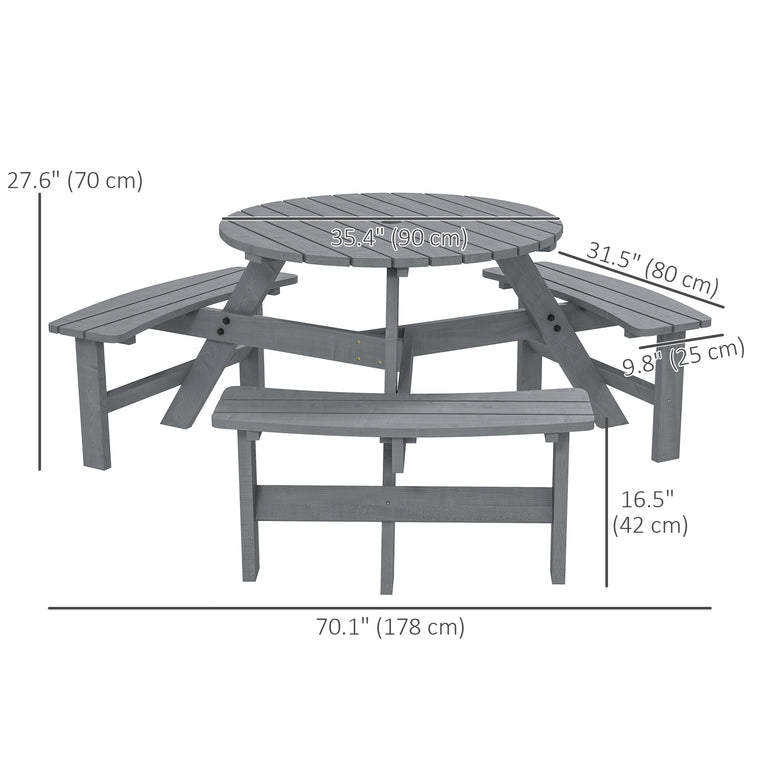 6-Person Round Picnic Table with 3 Built-In Benches