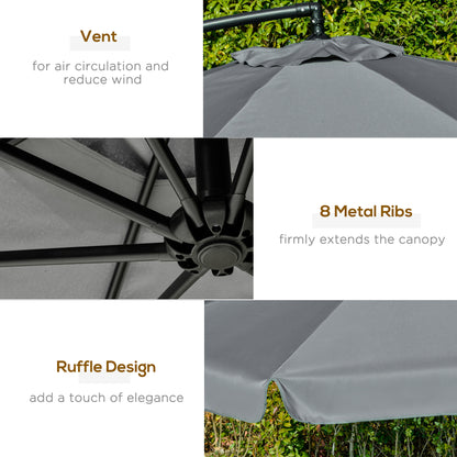11FT Dark Grey Cantilever Umbrella with Cross Base & 8 Ribs