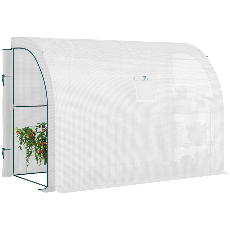 10' x 5' x 7' White Lean-To Greenhouse with Zipper Doors