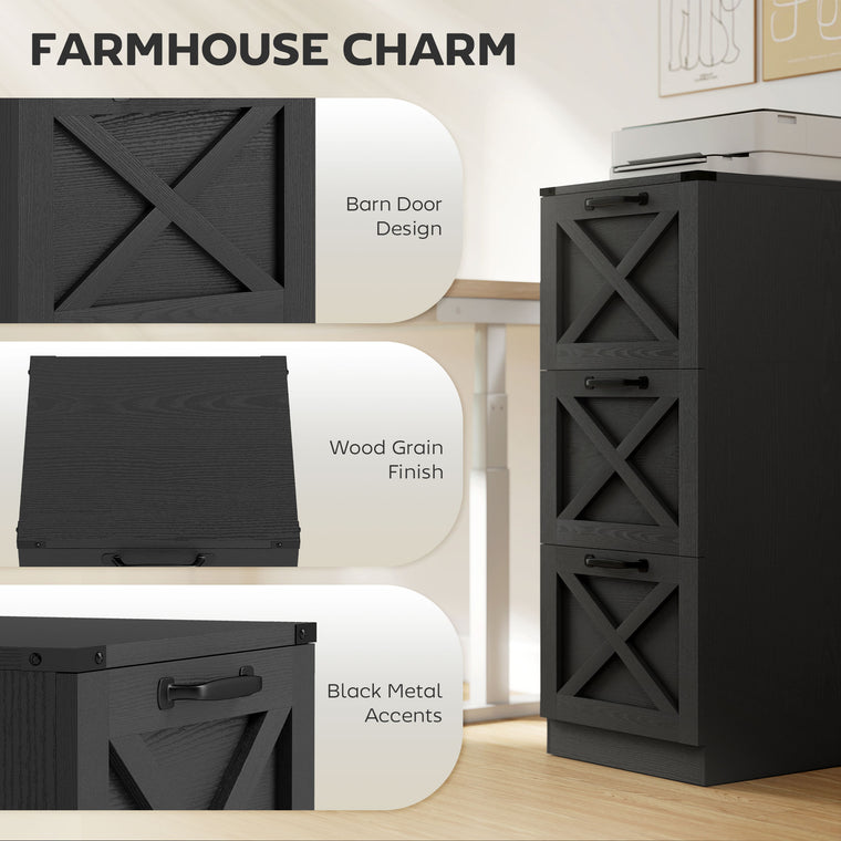 3-Drawer Vertical Filing Cabinet - Black