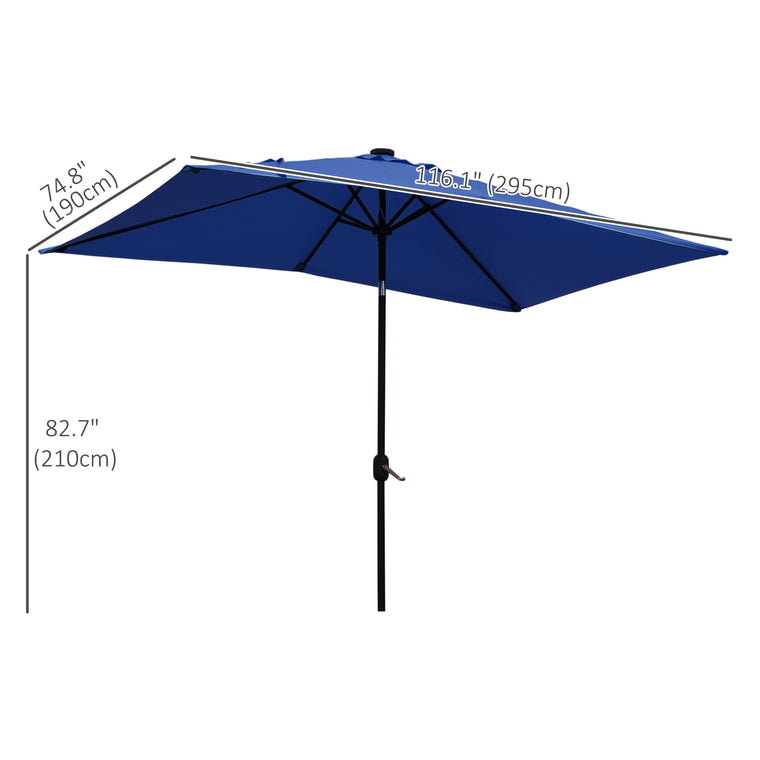 6' x 10' Dark Blue Rectangular Umbrella with 22 LEDs & Tilt