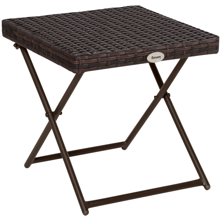 15.75" Brown Wicker Folding Side Table