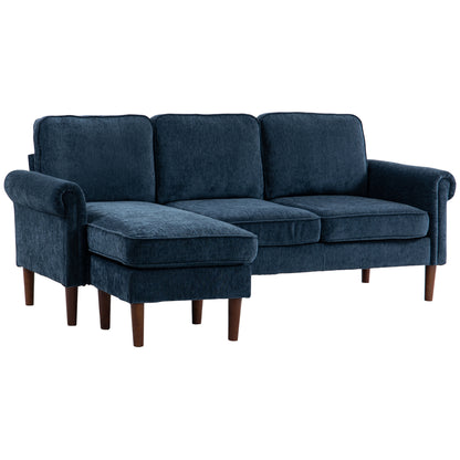 L Shape Sofa, Modern Sectional Couch with Changeable Chaise Lounge, Wooden Legs, Corner Sofa for Living Room - Dark Blue
