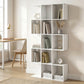5-Tier Bookshelf, S Shaped Geometric Bookcase with 15 Compartments, White Wood Grain