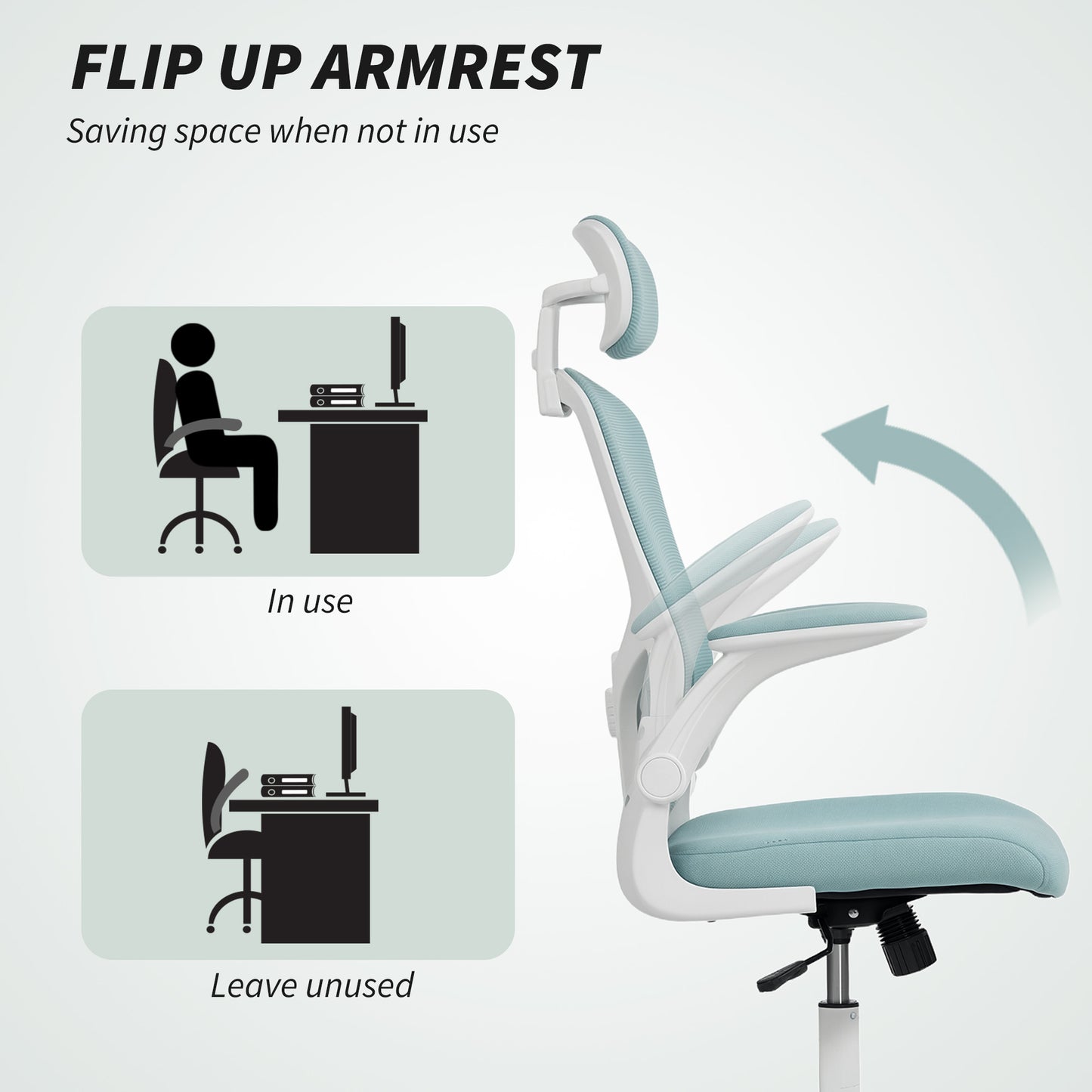 Ergonomic Office Chair, Mesh Desk Chair with Adjustable Headrest, Lumbar Support and Height, Tilt Function, Light Green