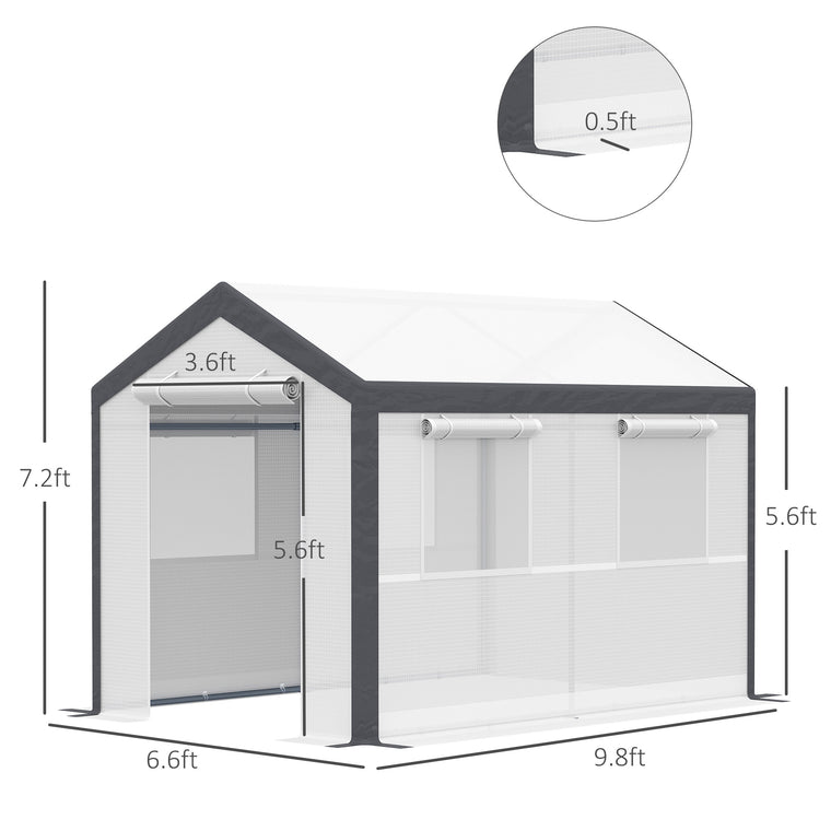 6.6' x 10' x 7' White Heavy Duty Walk-In Greenhouse