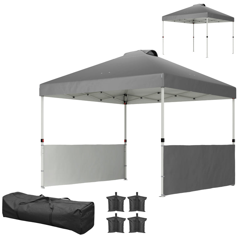 10' x 10' Dark Grey UV50+ Pop-Up Sun Shelter with Half Sidewalls