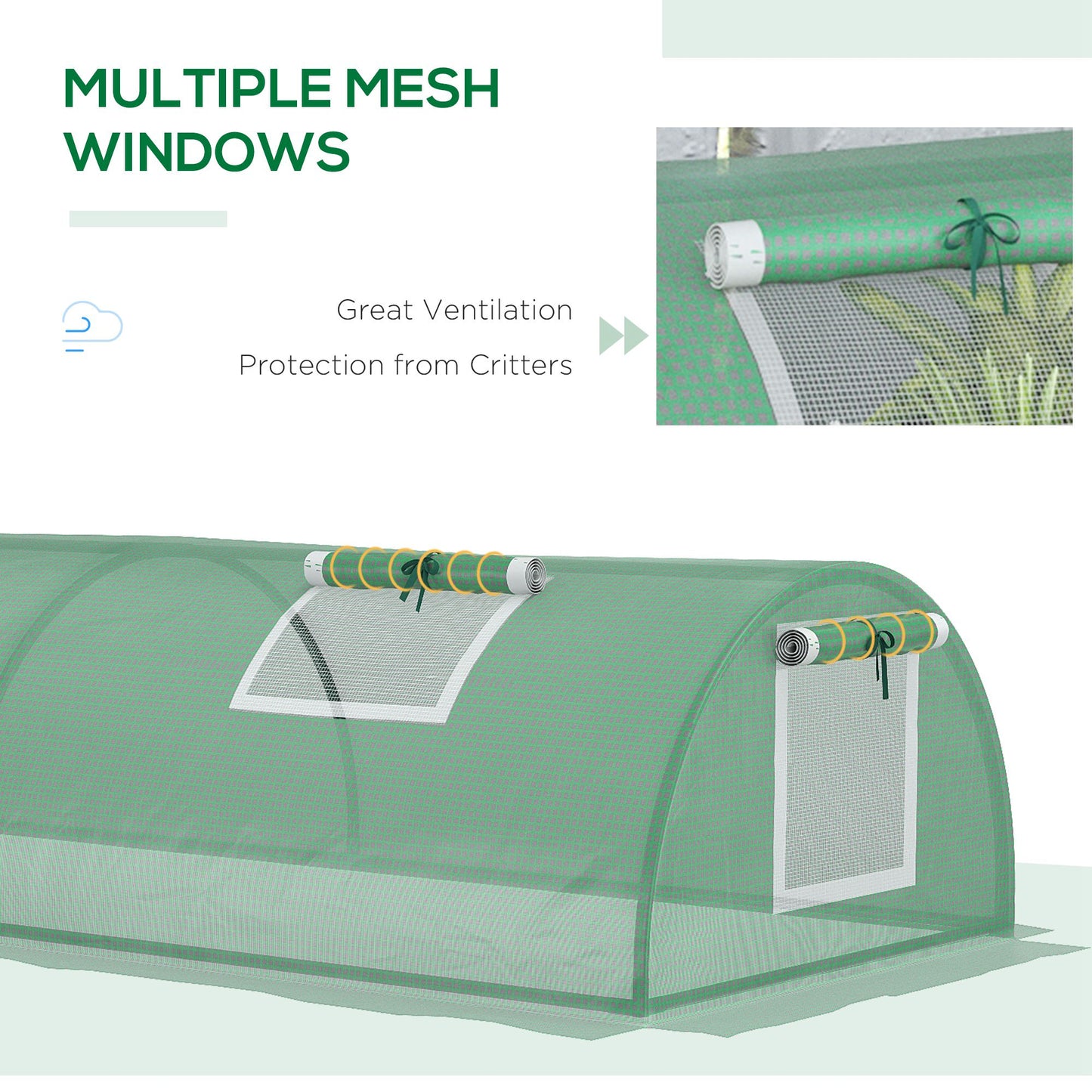 Portable Mini Greenhouse, Tunnel Growing Tent with 5 Mesh Windows and Steel Frame