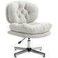Computer Desk Chair, Armless Office Chair with Wide Padded Seat and Adjustable Height, Cream White