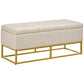 Storage Ottoman with Flip Top, Upholstered Storage Bench, Linen Fabric Footstool with Steel Legs for Living Room, Bedroom, Beige