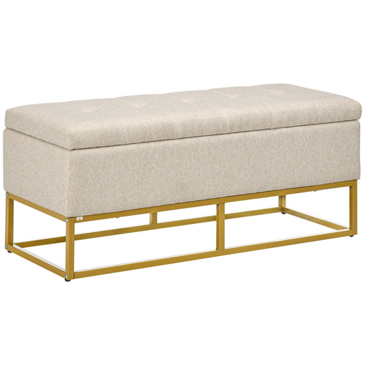 Linen Storage Bench Ottoman with Steel Legs - Beige