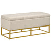 Linen Storage Bench Ottoman with Steel Legs - Beige